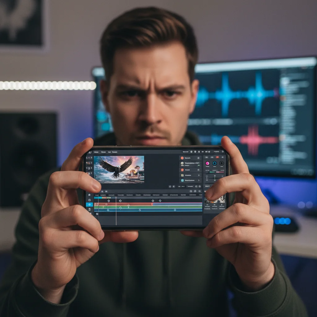 Person utilizing advanced features within a smartphone video editing application, showing detailed control over footage.