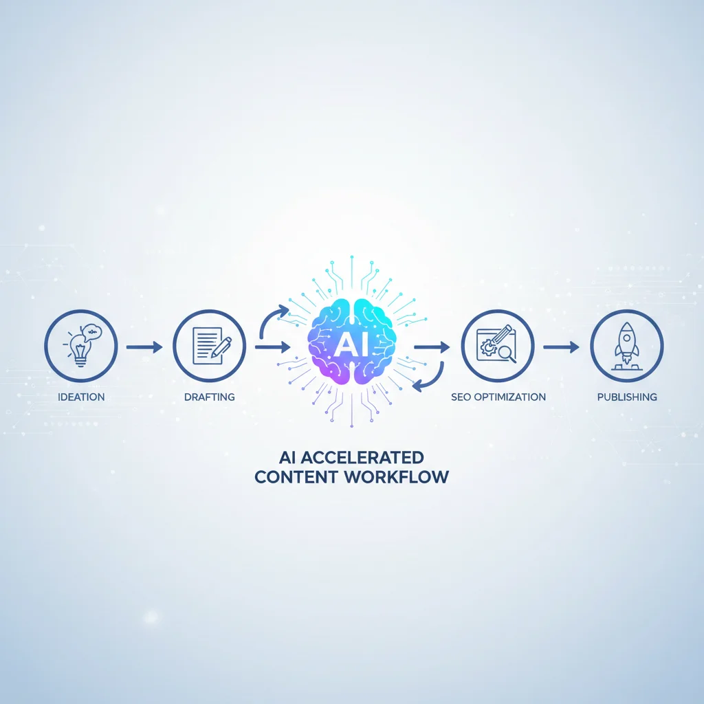 AI integrated content workflow showing ideation, drafting, and optimization steps