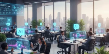 AI-powered customer service in Mexico, with agents using advanced chatbot interfaces.