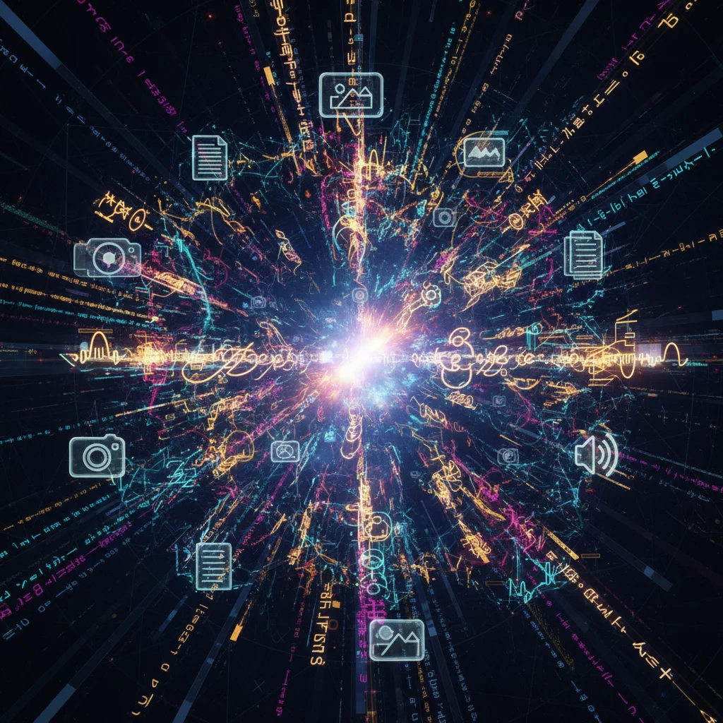 Abstract data flow transforming into language by AI