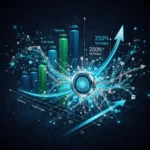 Boosting Efficiency with AI: A 30% ROI in 12 Months Illustration showing AI concepts like data flow and neural networks optimizing business growth charts, representing AI efficiency ROI.