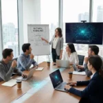 AI Ethics in Practice: 5 Frameworks for Responsible AI Development Professionals discussing AI ethics frameworks in a collaborative office setting