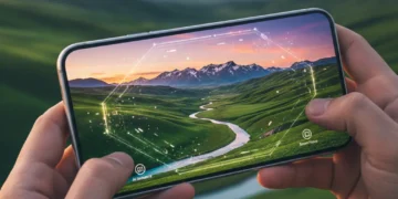 Person using smartphone for AI-enhanced mobile photography