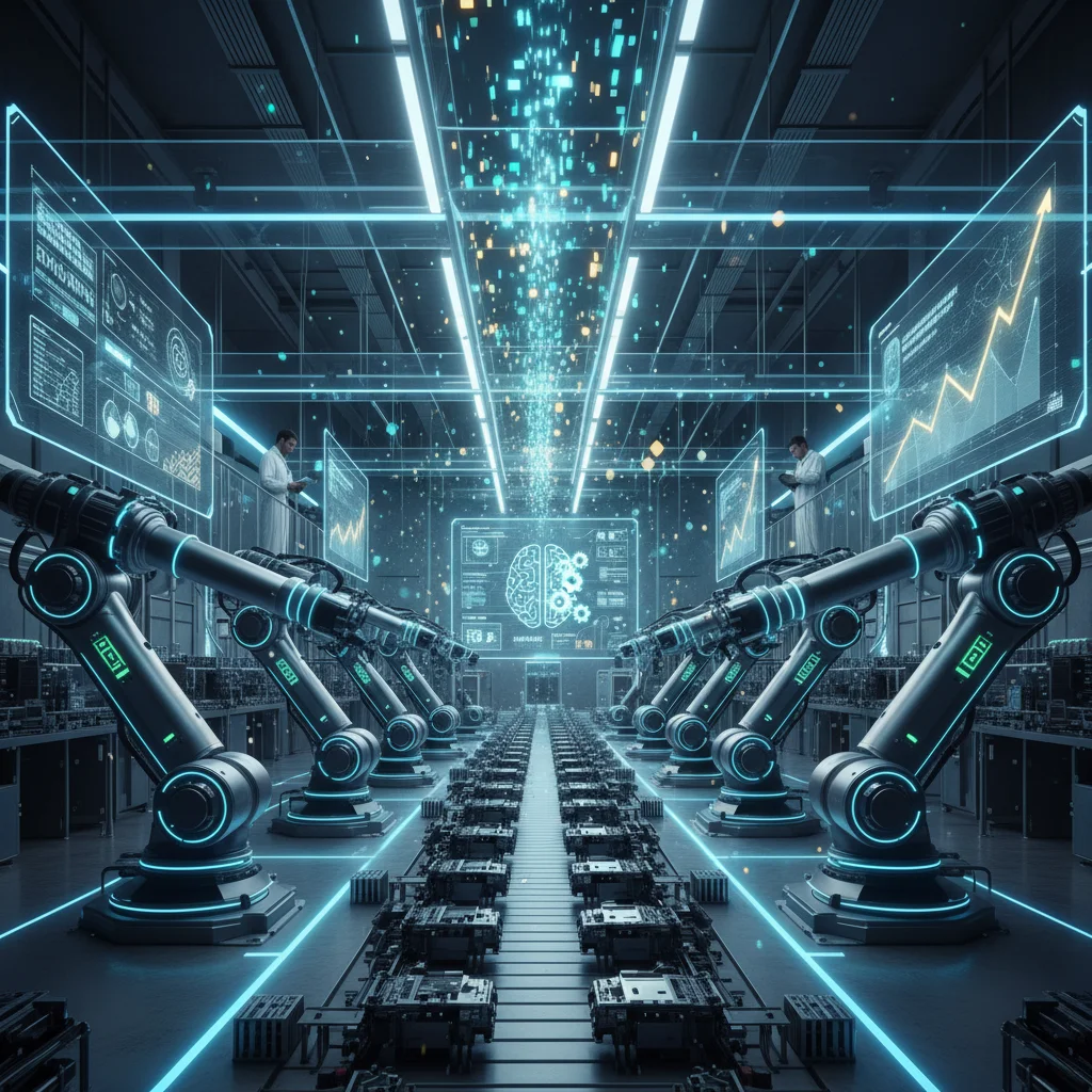 Automated processes and data flow, representing AI-driven operational efficiency and cost reduction.