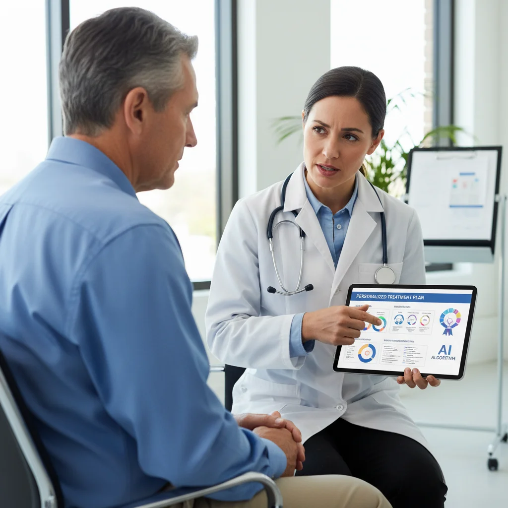 Doctor reviewing AI-generated personalized treatment plan with patient