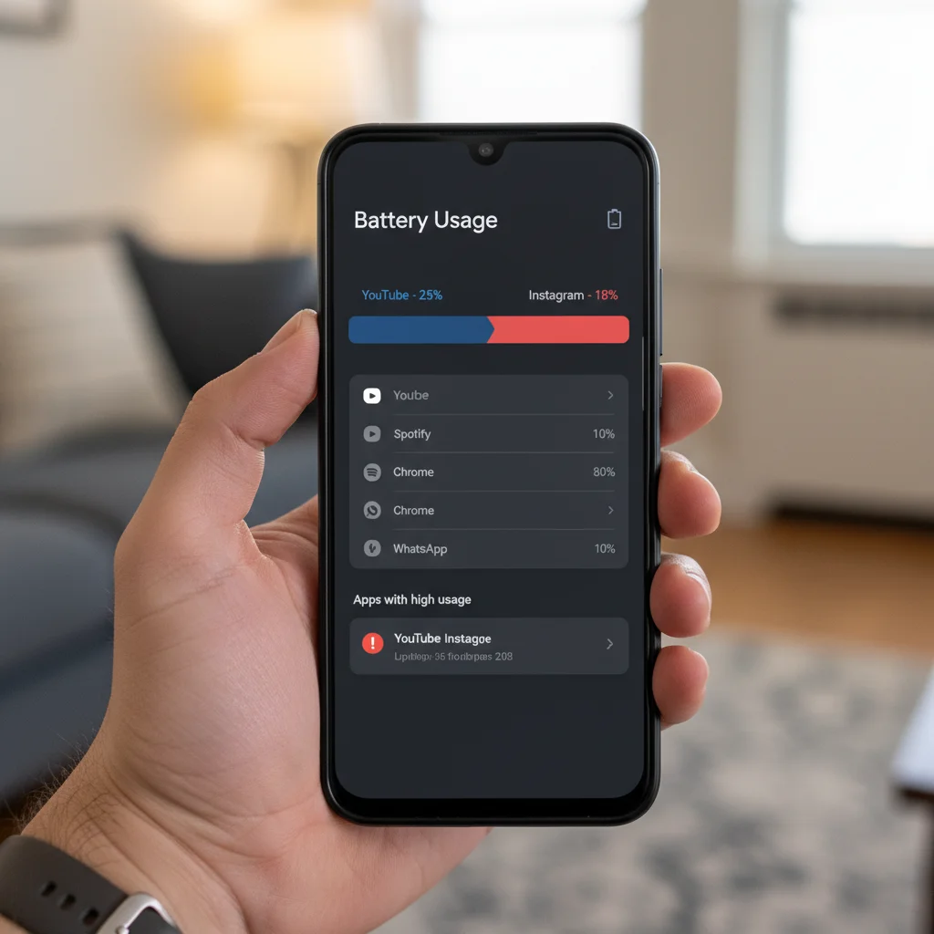 Android 14 battery usage statistics menu