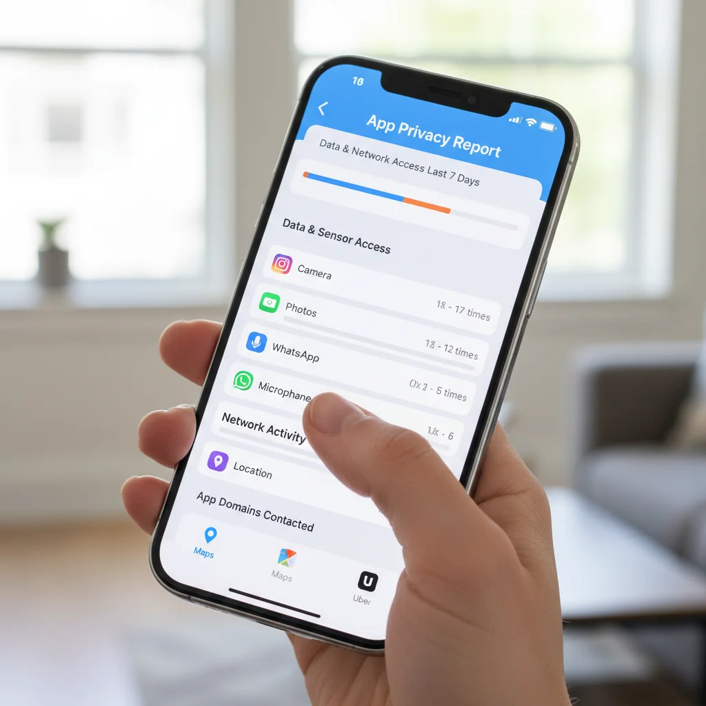 User reviewing App Privacy Report on iOS 18