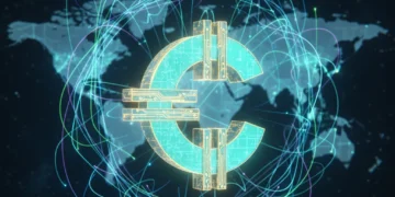 Central Bank Digital Currency symbol with global connections