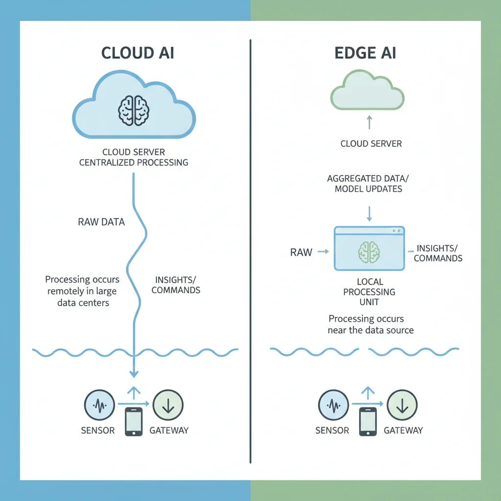 Diagram comparing cloud and edge AI architectures