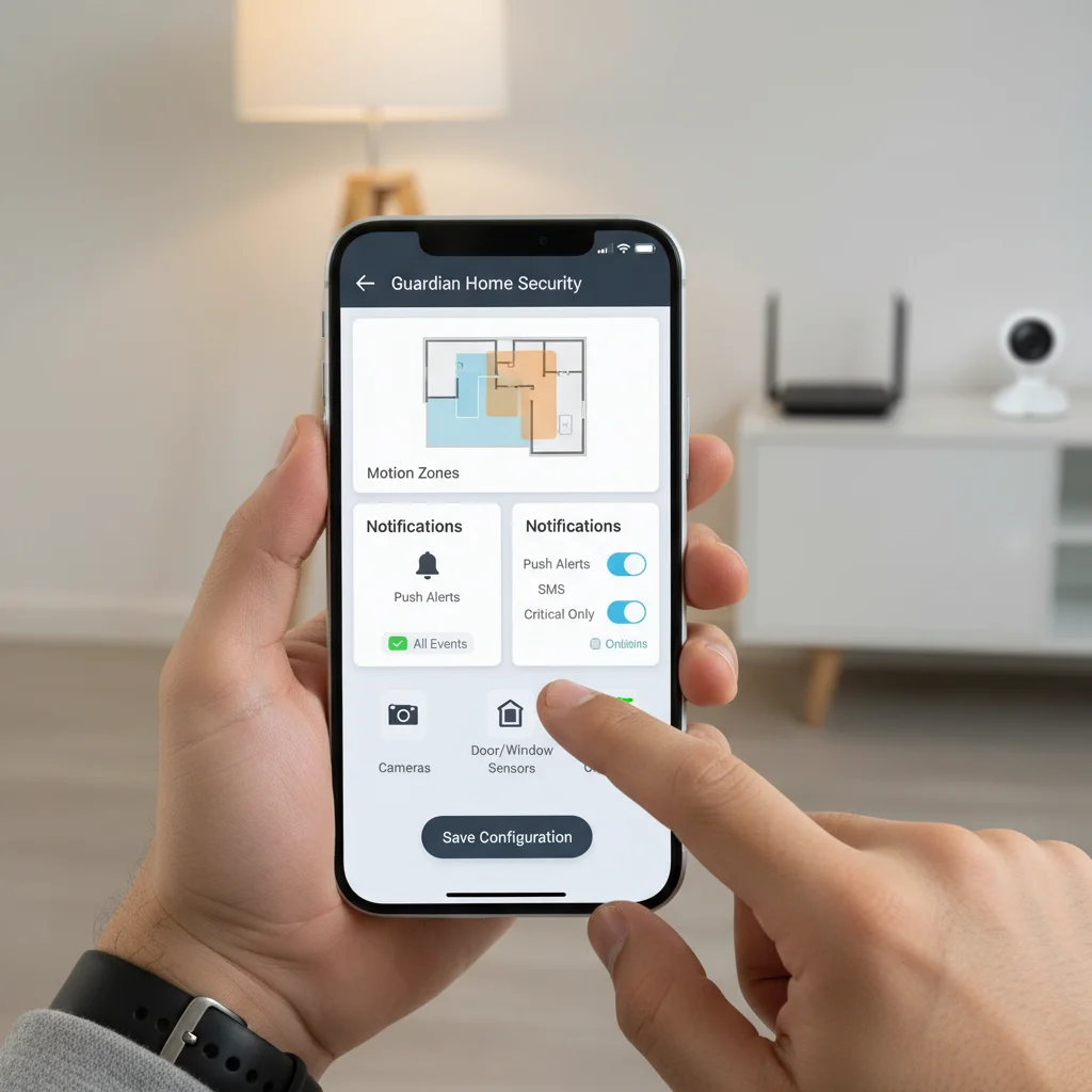 Smartphone screen displaying smart security system configuration settings.
