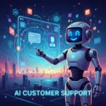 Achieve 90% Accuracy in Customer Service Bots with Conversational AI Friendly robot assisting customer through a digital chat interface, symbolizing conversational AI in customer service.