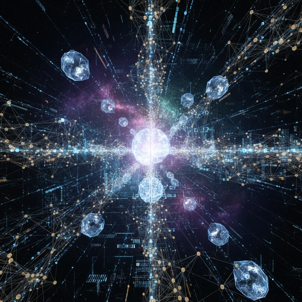Complex data network illustrating AI predictive analytics processing