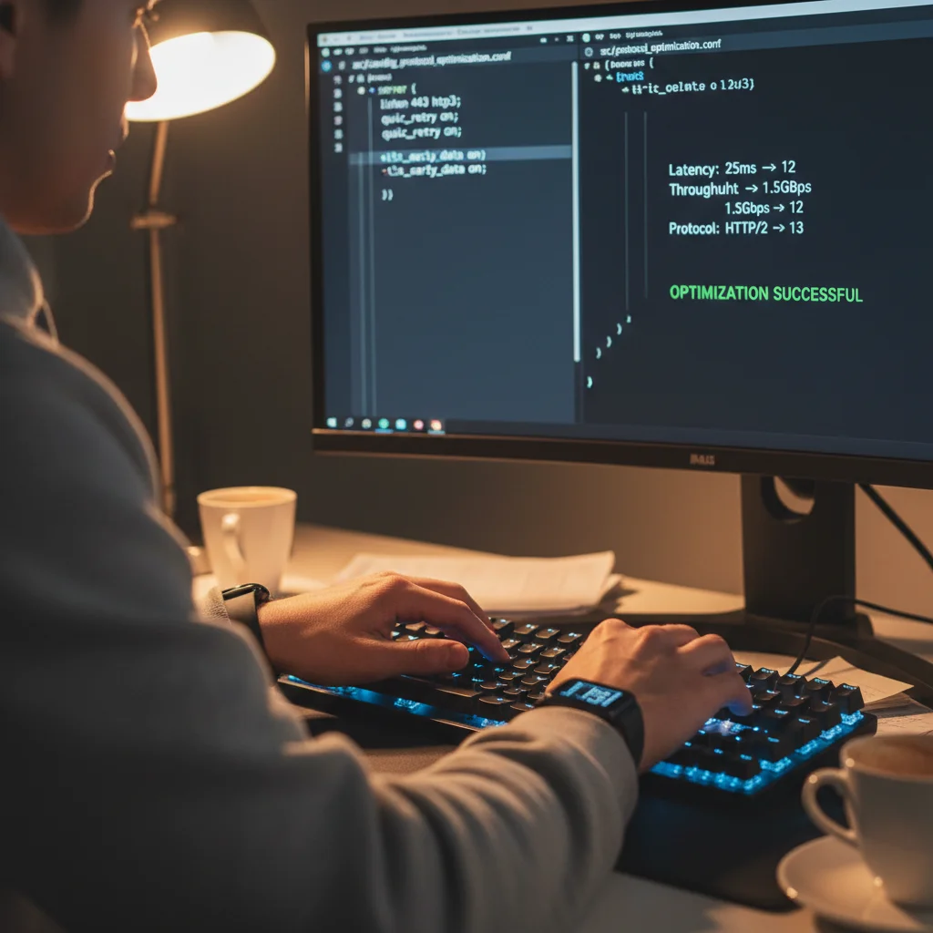Developer optimizing web application code for new protocols