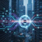 Edge AI Applications: Real-time Processing with 5ms Latency Futuristic network showing data flow and edge AI processing