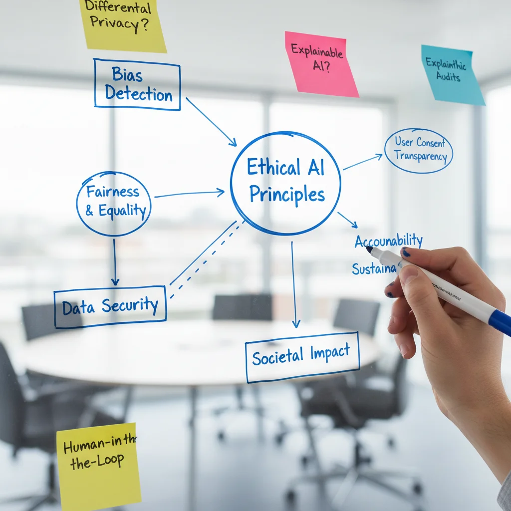 Brainstorming session on whiteboard for ethical AI implementation strategies