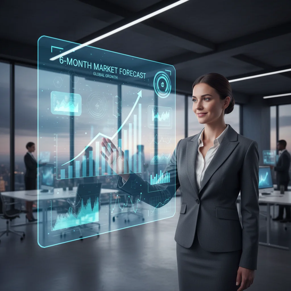 Executive reviewing 6-month market forecast with AI insights