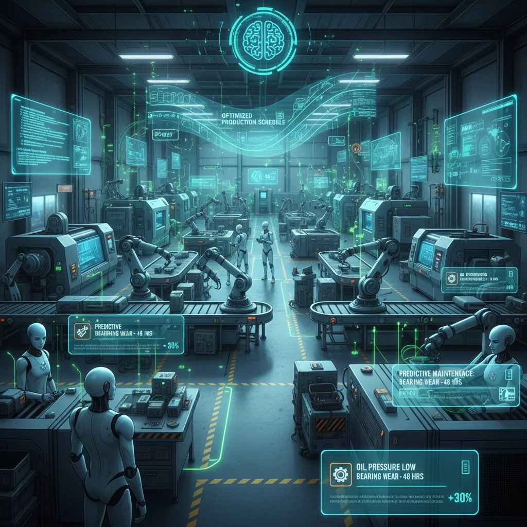 Automated factory floor optimized by AI predictive maintenance