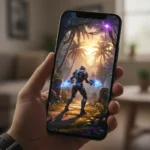 Mobile Gaming Performance: Flagship Phone Gaming Test Flagship smartphone running a graphics-intensive mobile game.