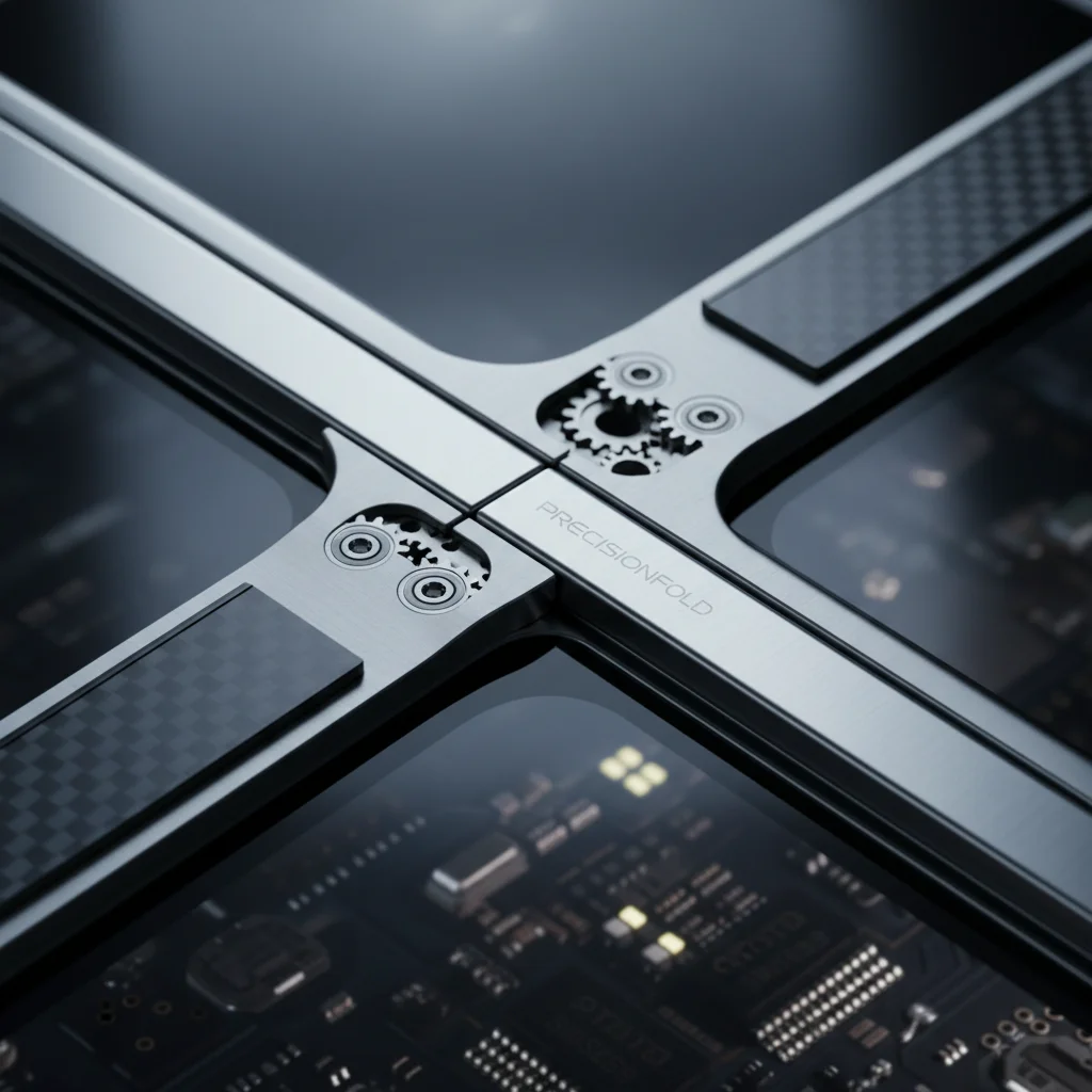 Intricate hinge mechanism of a modern foldable smartphone, demonstrating engineering for durability