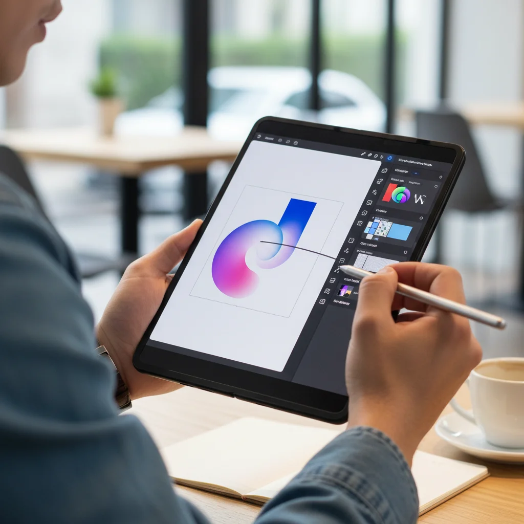 User drawing on a foldable phone in tablet mode with a stylus.