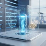 New Battery Designs Boost Renewable Energy Efficiency Futuristic battery cell glowing with energy amidst renewable tech symbols.