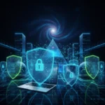Top 5 Cybersecurity Gadgets for Data Protection in 2024 Futuristic digital security shields protecting electronic devices