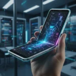 Foldable Phones: 2 New Models Redefining Mobile Computing Futuristic foldable smartphone partially open displaying a vibrant interface.