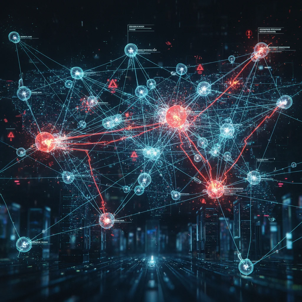 Intricate network diagram showing global cyber connections and zero-day exploit targets