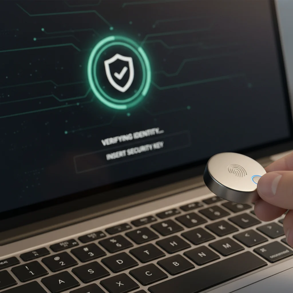Hardware security key authenticating access to a laptop
