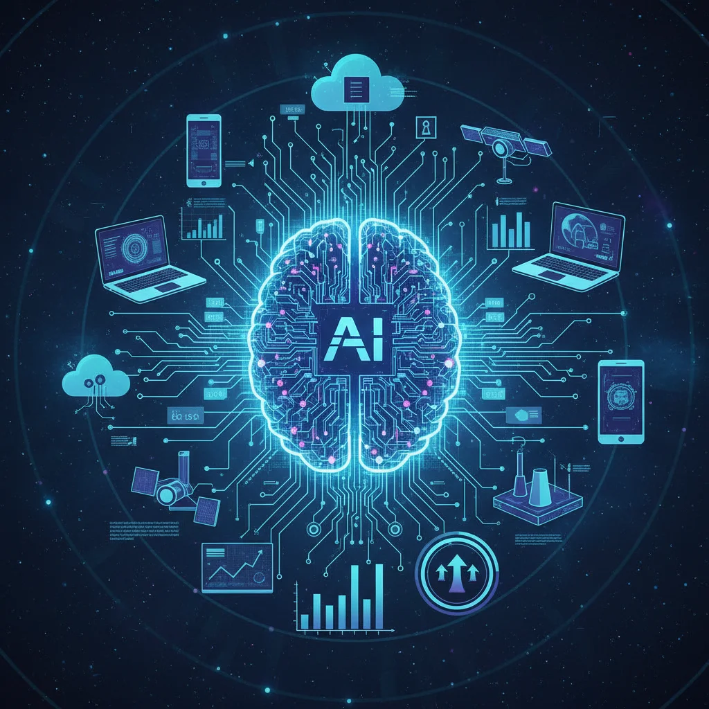 Integrated AI platforms connecting devices and processing data for smart decisions.