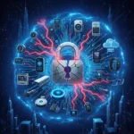 IoT Cybersecurity Threats: What You Need to Know by Q3 Next Year Illustration of IoT devices facing cybersecurity threats with a prominent padlock icon.