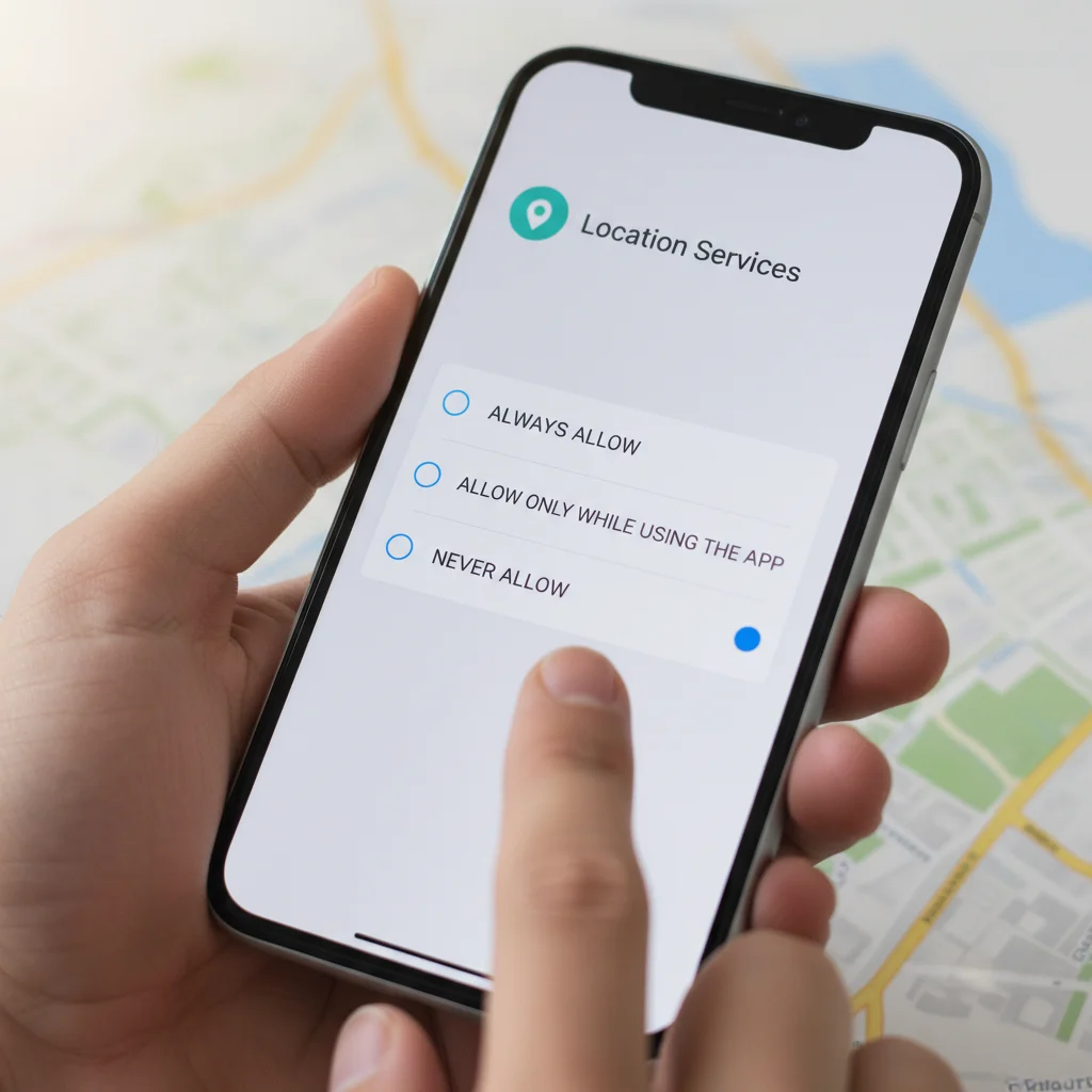 Finger tapping on location services settings on a smartphone