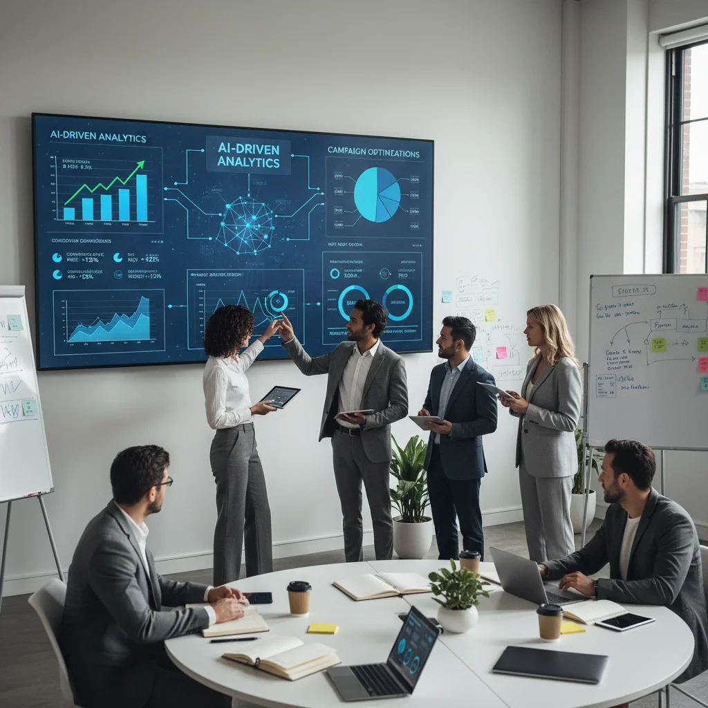 Marketing team leveraging AI for strategic campaign optimization