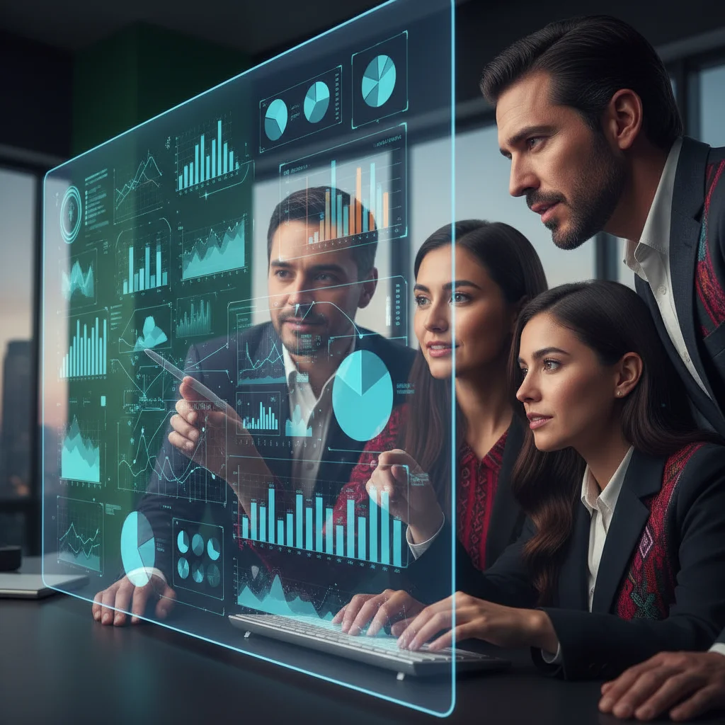 Mexican business team using AI for data insights