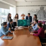 Mexican developers discussing AI ethics and regulations in a modern office