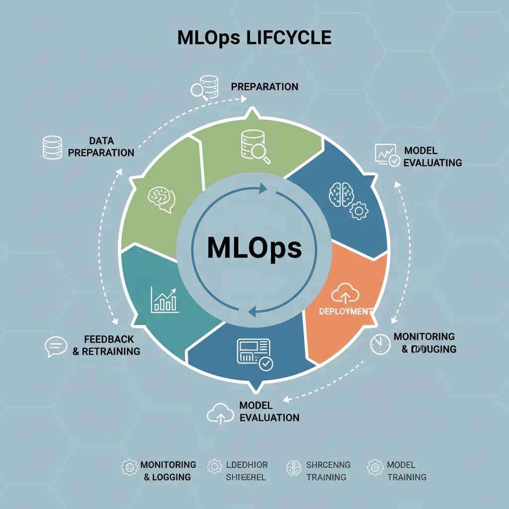 Diagram of the continuous MLOps lifecycle from data to deployment and monitoring