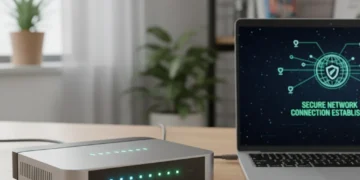 Modern VPN router securing home network connection