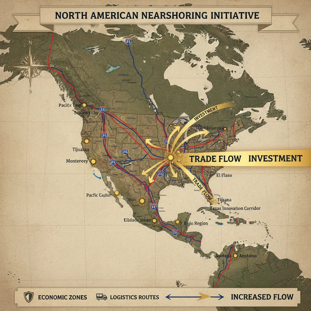 North American map showing Mexico US nearshoring routes