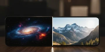Smartphones with OLED and Mini-LED displays showcasing vibrant visuals.