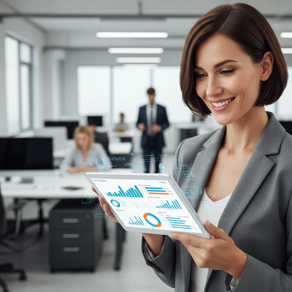 Small business owner optimizing operations with AI-powered analytics.