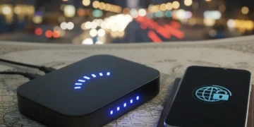Modern portable VPN router securing data for global travel