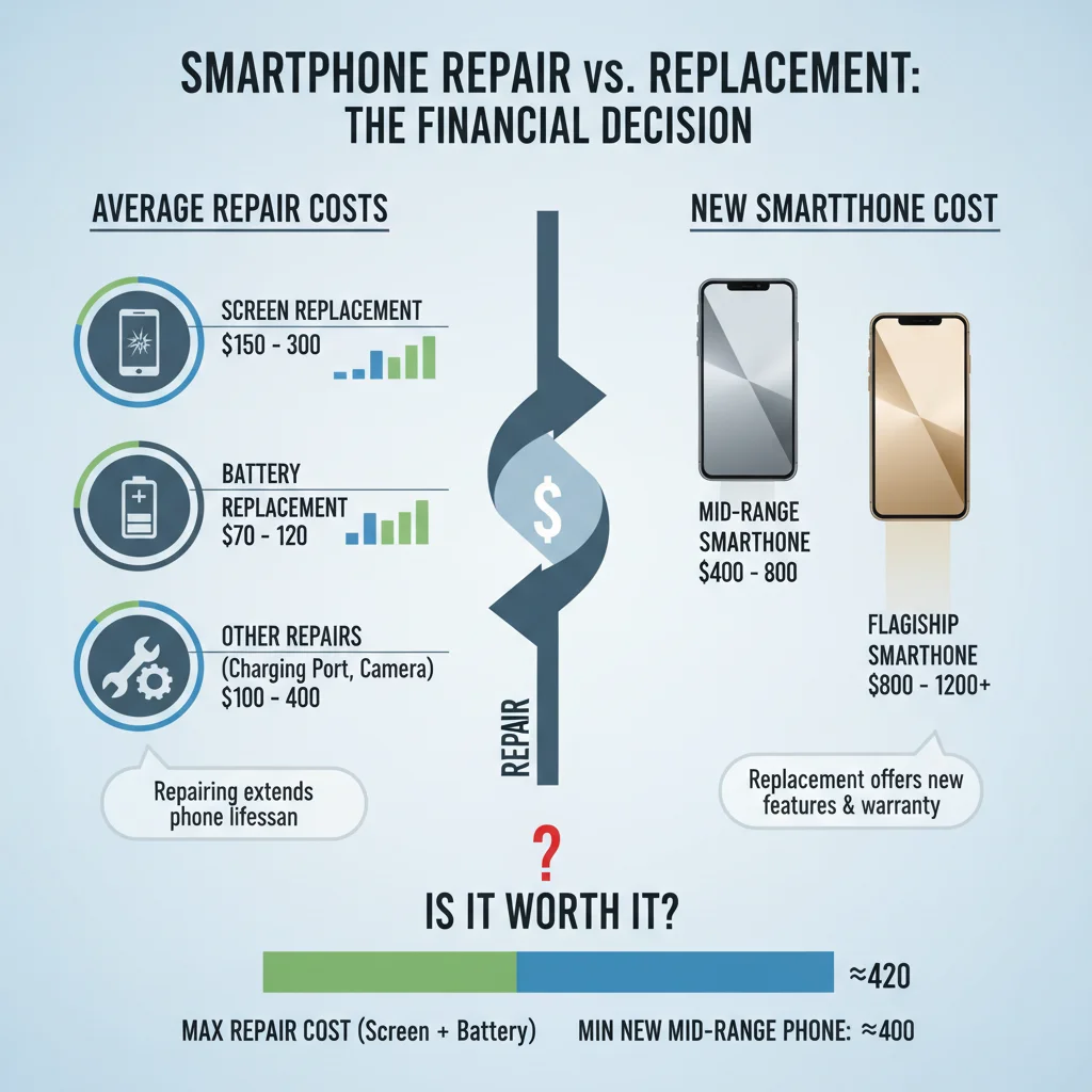 Infographic comparing repair costs versus new smartphone costs