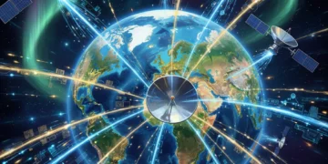 Illustration of satellites orbiting Earth, providing widespread global internet access.