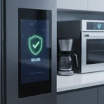 Secure Smart Appliances: 5 Steps for Kitchen Cybersecurity Secure smart refrigerator display with lock icon