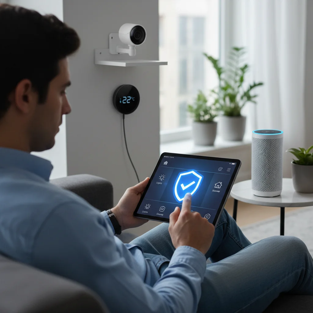 User implementing security measures for smart home IoT devices