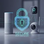 Smart Home Hacking Prevention: Essential Configuration Tips Digital padlock icon over smart home devices, representing robust smart home security.