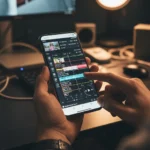 Mastering Smartphone Video Editing: From Basic to Pro Hands using a smartphone to edit a video, showcasing a vibrant editing app with multiple tracks and effects.