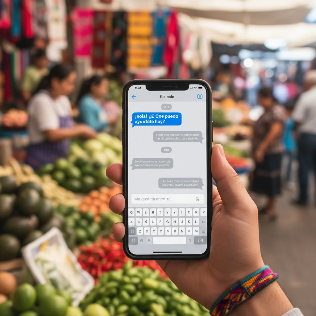 Spanish-speaking AI chatbot on a mobile phone, improving customer interaction.