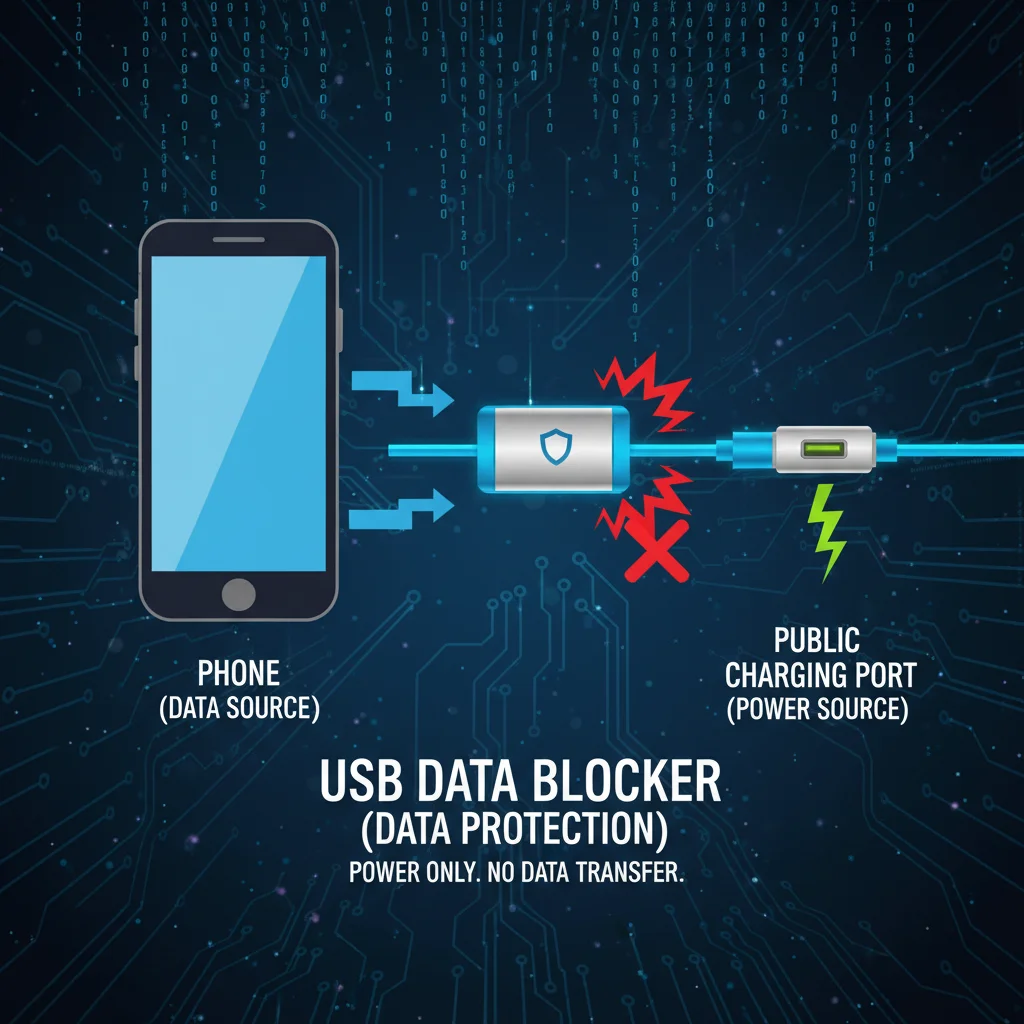 USB data blocker protecting phone from data transfer