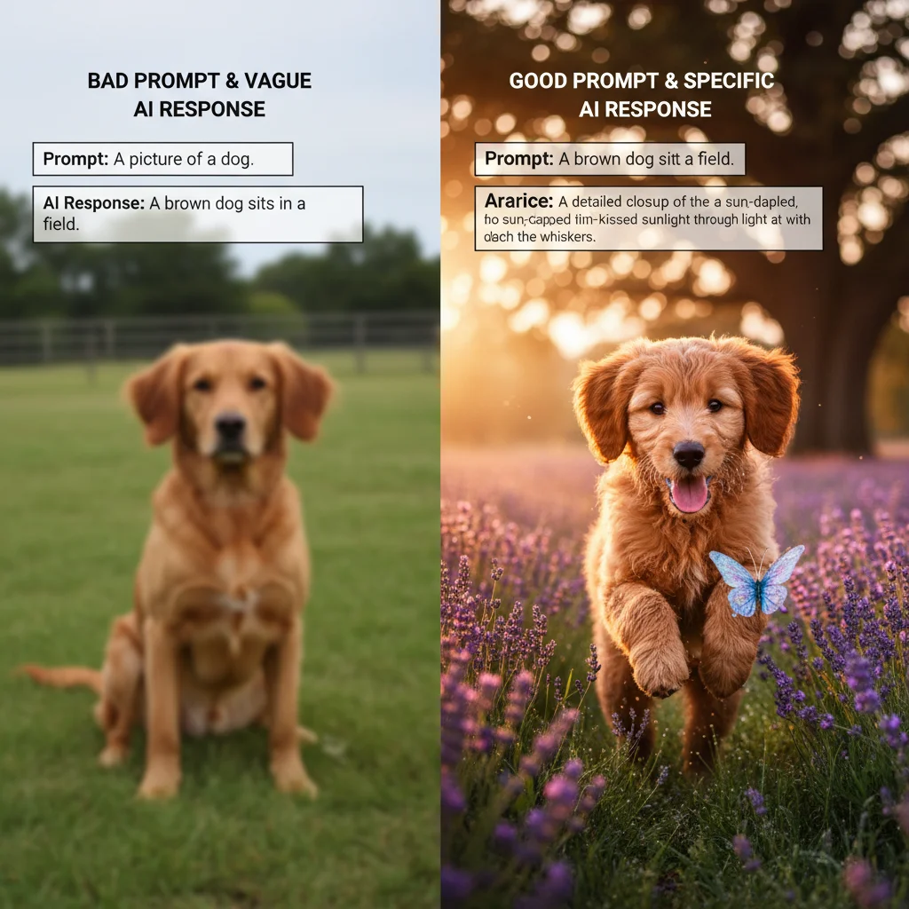 Comparison of vague versus specific AI prompt and response